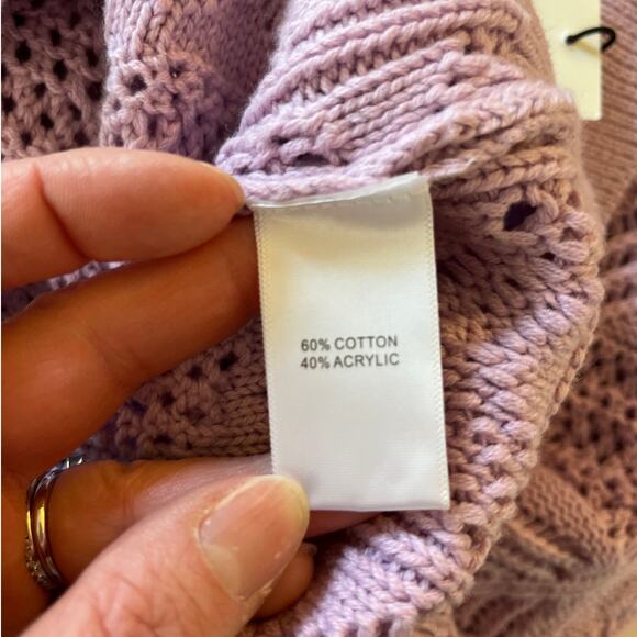 Rachel Zoe Crochet Open Knit Polo Cardigan Sweater Size M Purple Cottagecore NWT - Picture 4 of 7